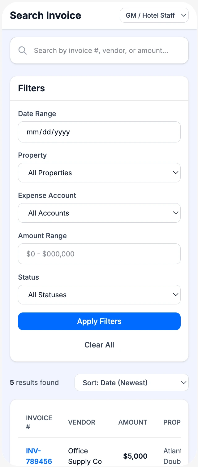 Invoice Search — Mobile