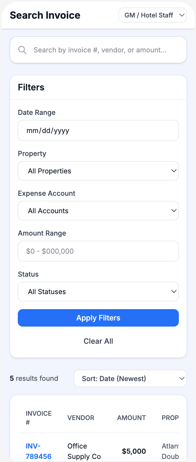 Invoice Search - Mobile