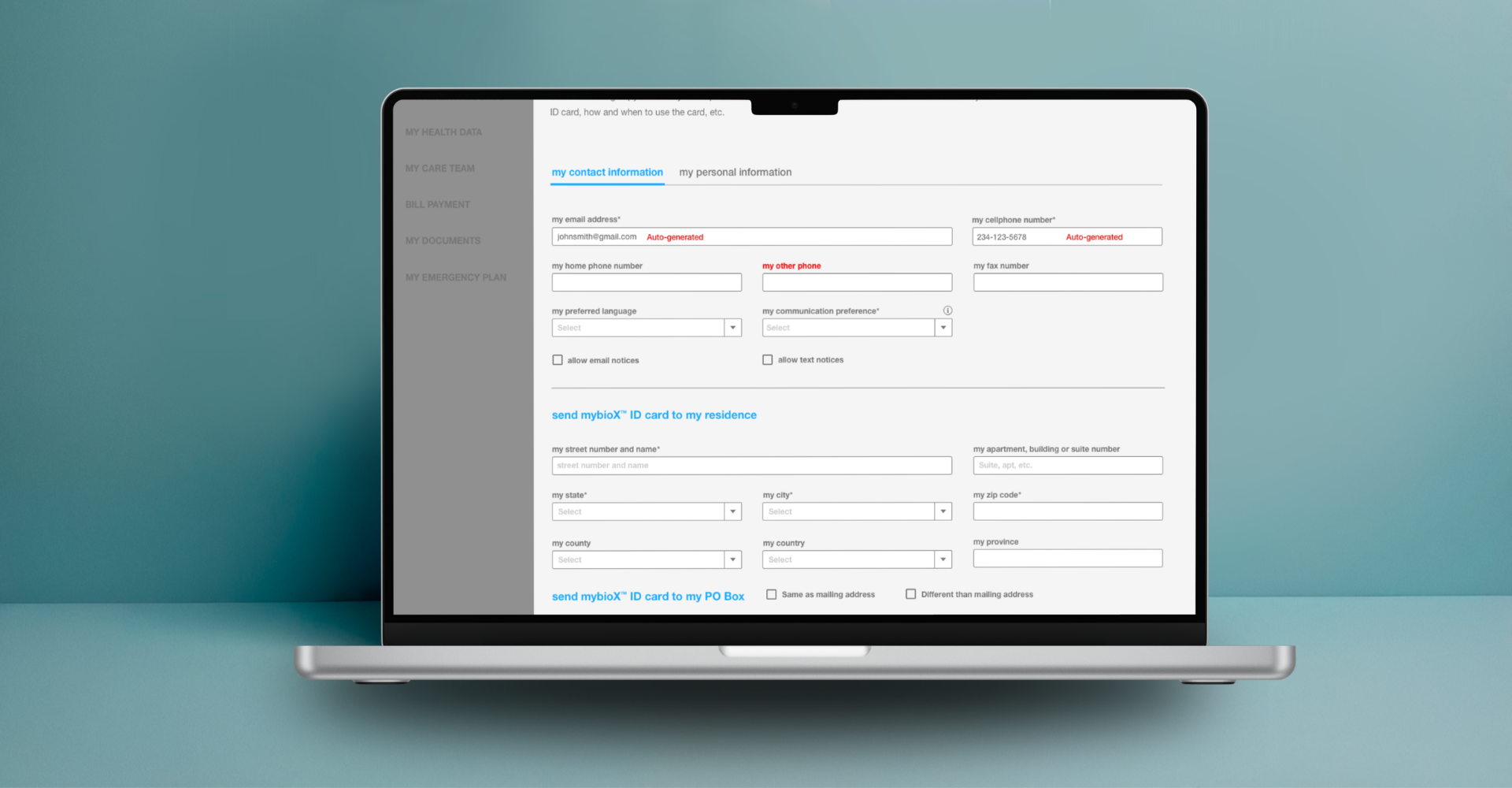 mybioX - Patient Portal on MacBook