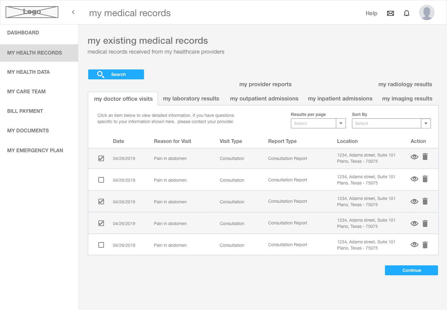 My Medical Records - View